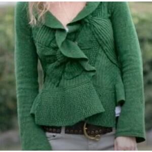 Anthropologie Moth Green Bow Cardigan Sweater Wool Cashmere